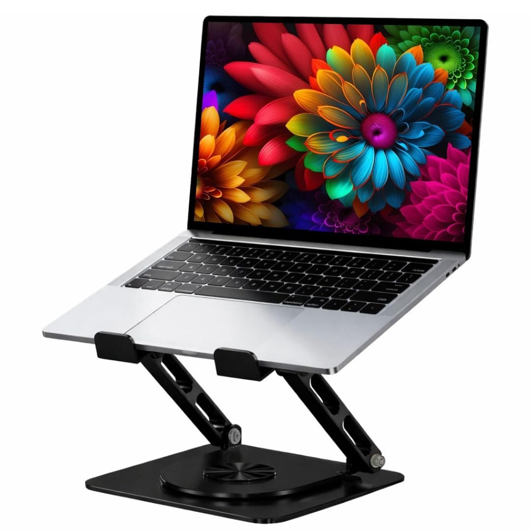 Dyazo Foldable 360° Rotating Laptop Stand | Adjustable Height & Angle Laptop Riser with Swivel Base & Anti-Slip Grip | Fits Upto 15.6" Notebooks | Compatible for MacBook, Dell, HP, Lenovo & More-Black 8