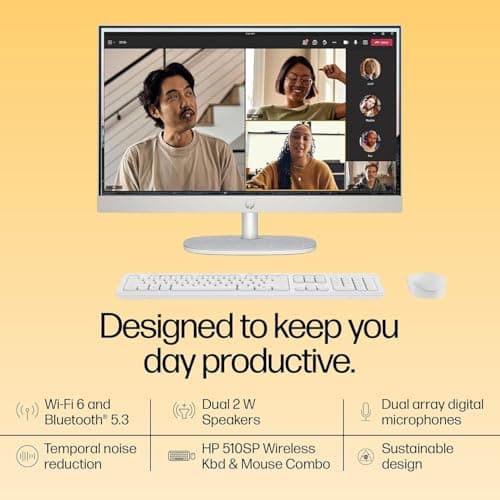 HP AIO 24, AMD Ryzen 3 7320U,8GB LPDDR5, 512GB SSD (Win11,Office24) Anti-Glare, FHD, 23.8inch(60.5 cm), 510SP White Wireless Keyboard and Mouse Combo,Radeon Graphics,White, 5.27kg,24-cr0014in/cr0016in 6