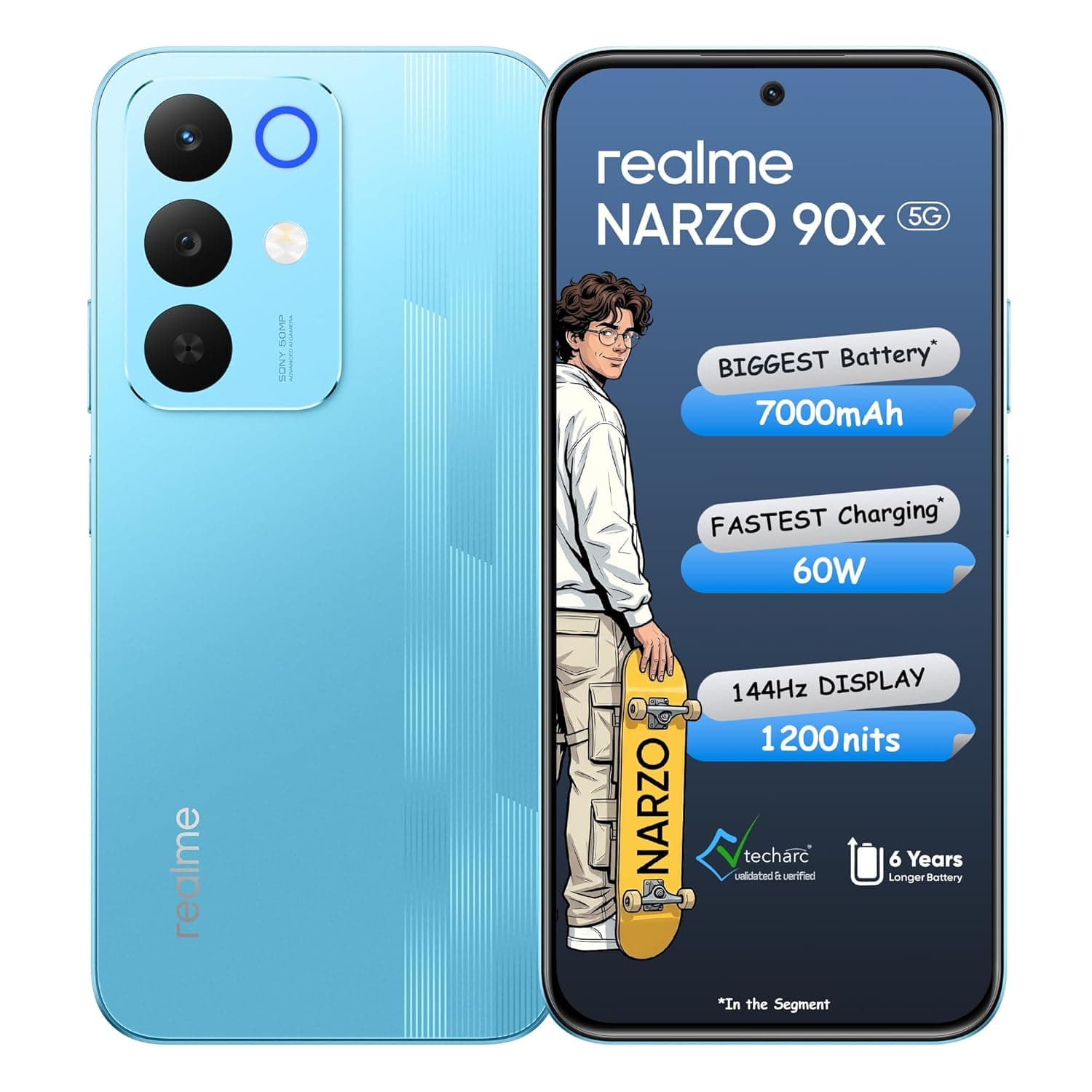 realme NARZO 90x 5G (Flash Blue 2026, 6GB+128GB) | 7000mAh + 60W Biggest Battery & Fastest Charging in the Segment* | 144Hz Bright Display | Sony 50MP AI Rear Camera | 400% Ultra Boom Speaker 8