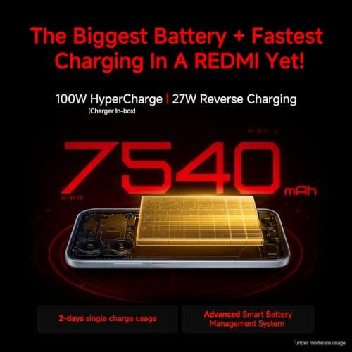 REDMI Turbo 5 (8GB + 256GB) Nitro Blue | Dimensity 8500 Ultra | Mega 7540mAh Battery | 100W HyperCharge | Compact 16.75cm(6.59) 120Hz AMOLED Screen | 50MP Sony OIS Camera 6