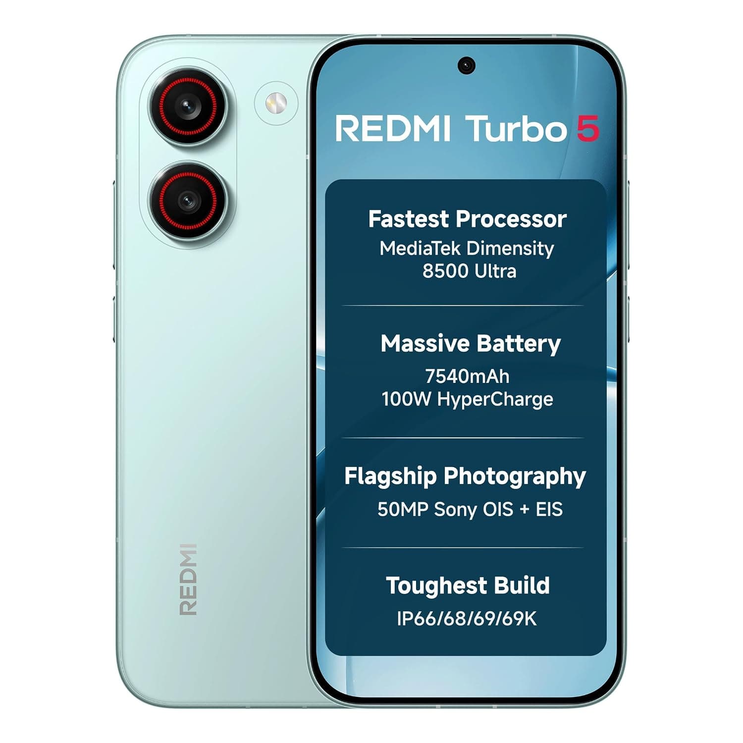 REDMI Turbo 5 (8GB + 256GB) Nitro Blue | Dimensity 8500 Ultra | Mega 7540mAh Battery | 100W HyperCharge | Compact 16.75cm(6.59) 120Hz AMOLED Screen | 50MP Sony OIS Camera 7