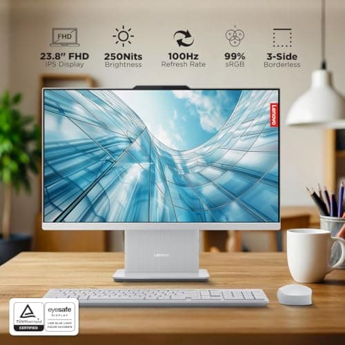 Lenovo IdeaCentre AIO Ryzen 5 7535HS 23.8" FHD IPS All-in-One Desktop (8GB RAM/512GB SSD/Win11/Microsoft 365 Basic + Office 2024/3Wx2 Speakers/5MP+IR Camera/Wireless Keyboard & Mouse), F0HR00CFIN 3