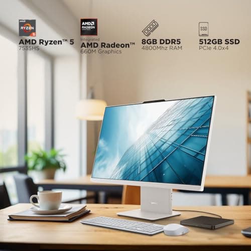 Lenovo IdeaCentre AIO Ryzen 5 7535HS 23.8" FHD IPS All-in-One Desktop (8GB RAM/512GB SSD/Win11/Microsoft 365 Basic + Office 2024/3Wx2 Speakers/5MP+IR Camera/Wireless Keyboard & Mouse), F0HR00CFIN 4