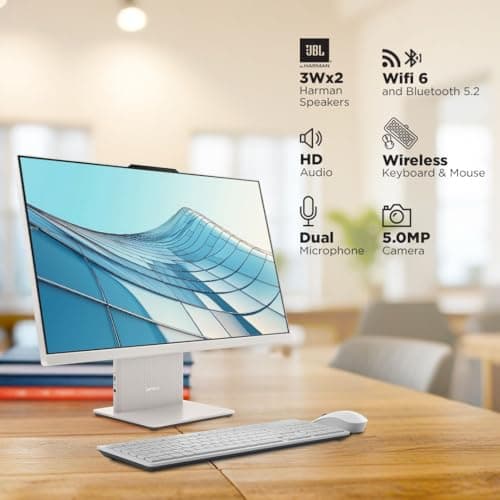 Lenovo IdeaCentre AIO Ryzen 5 7535HS 23.8" FHD IPS All-in-One Desktop (8GB RAM/512GB SSD/Win11/Microsoft 365 Basic + Office 2024/3Wx2 Speakers/5MP+IR Camera/Wireless Keyboard & Mouse), F0HR00CFIN 5