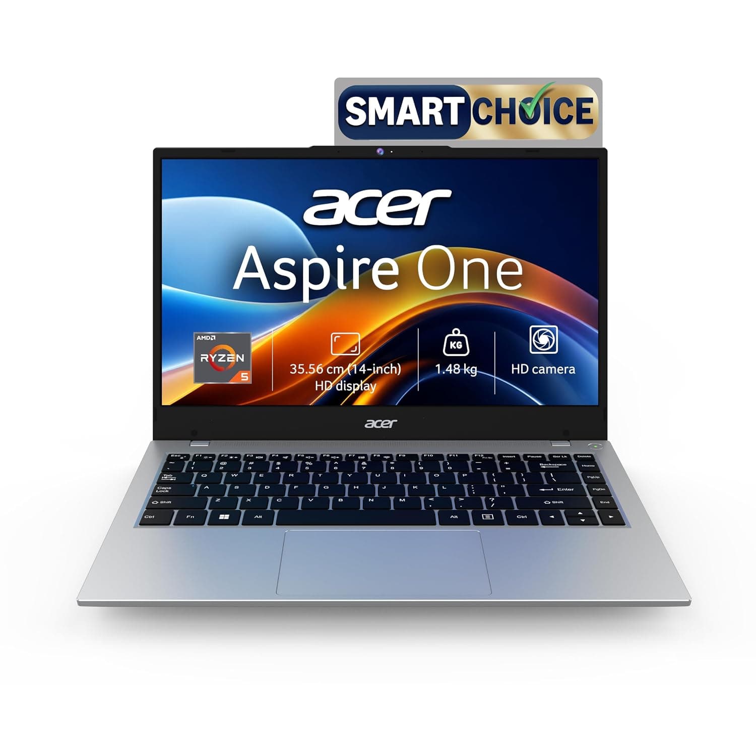 Acer Smartchoice Aspire One, AMD Ryzen 5-40,Office 2024 + M365 Basic, 8GB LPDDR5 RAM/ 512GB SSD, 14.0"/35.56cm WXGA Display, Win 11 Home, Pure Silver, 1.48KG, A114-43, Thin and Light Laptop 8