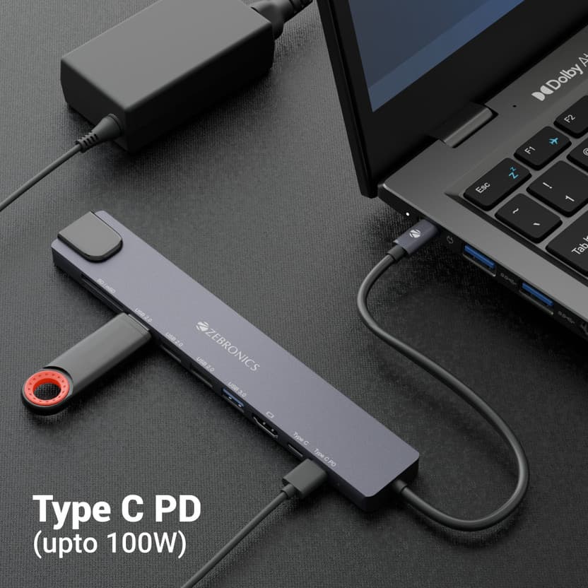 ZEBRONICS Zeb-CT101 10-in-1 Multiport HUB Zeb-CT101 USB Hub (Grey...more 5