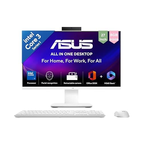 ASUS V470 (2026),Intel Core 3 100U (i3-14th Gen),8GB/512GB,FHD, 27"(68.5cm),Retractable Camera,Windows 11,M365 Basic(1yr),Office24,White,9 kg,V470VAB-KWC3003WS,Wireless Keyboard & Mouse,All in One PC
