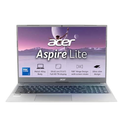 Acer Aspire Lite Intel Core i3/Core 3 14th Gen-100U Processor, Office 2024 + M365 Basic, 8GB RAM/256GB SSD, 15.6"/39.62 cm, FHD IPS Display,Win11Home, Steel Grey, 1.59Kg, AL15-53, Thin & Light Laptop