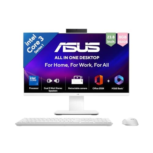 ASUS V440 (2026),Intel Core 3 100U (i3-14th Gen),Intel iGPU,8GB/512GB,FHD,23.8"(60.45 cm),Win 11,M365 Basic(1Y),Office 24,White,5.46 kg,V440VAB-KWC3001WS,with Wireless Keyboard & Mouse,All in One PC