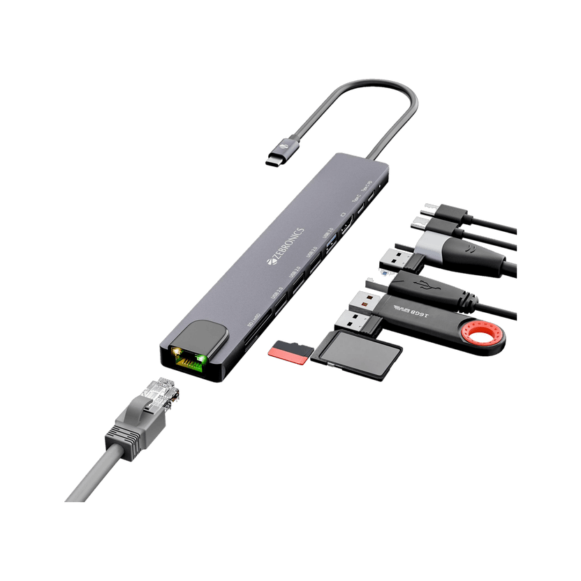 ZEBRONICS Zeb-CT101 10-in-1 Multiport HUB Zeb-CT101 USB Hub (Grey...more